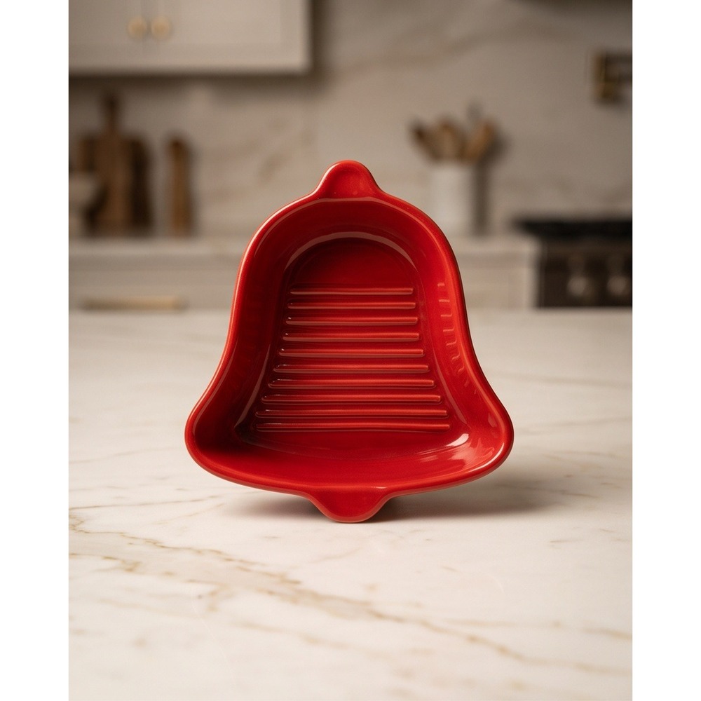 Holiday Inspirations Red Ceramic 5" Bell Shaped Baking Dish 1021-6331 Christmas
